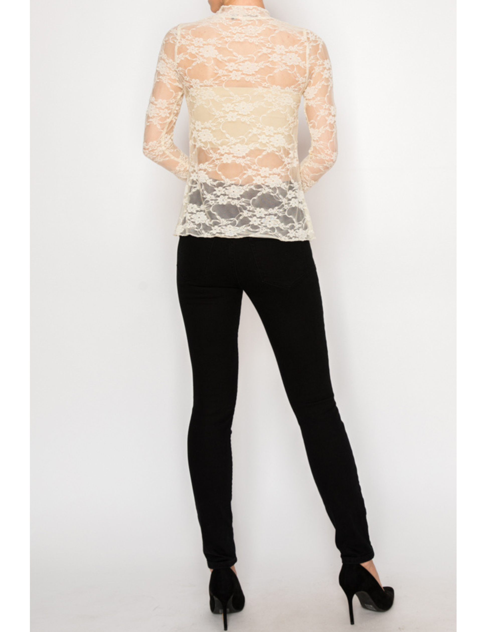 Cream Lace Mesh Layering Top - CREWS