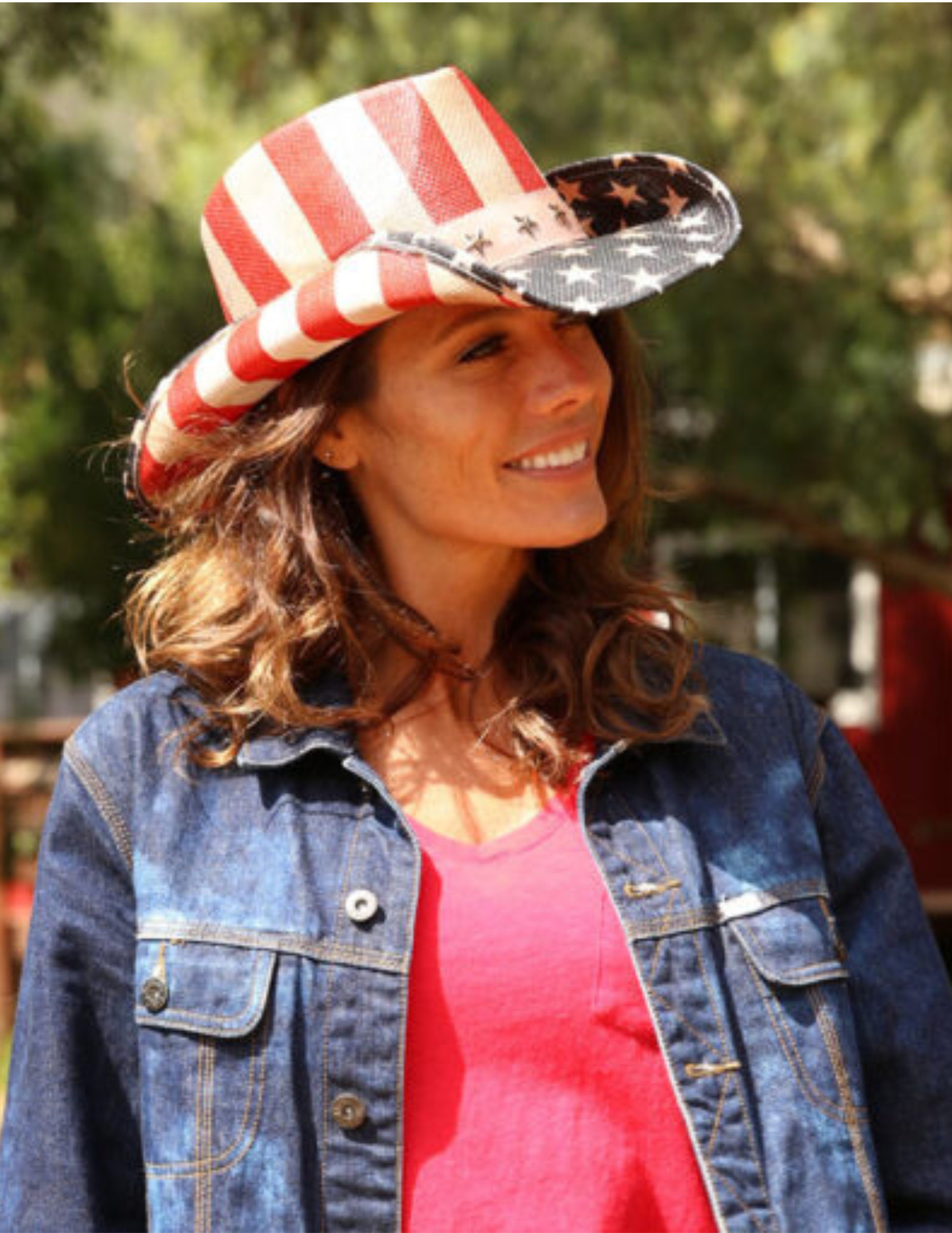 Distressed American Flag Straw Cowboy Hat - COWBOY
