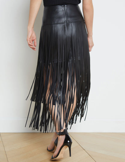Faux Leather Tiered Fringe Maxi Dress - SKIRTS