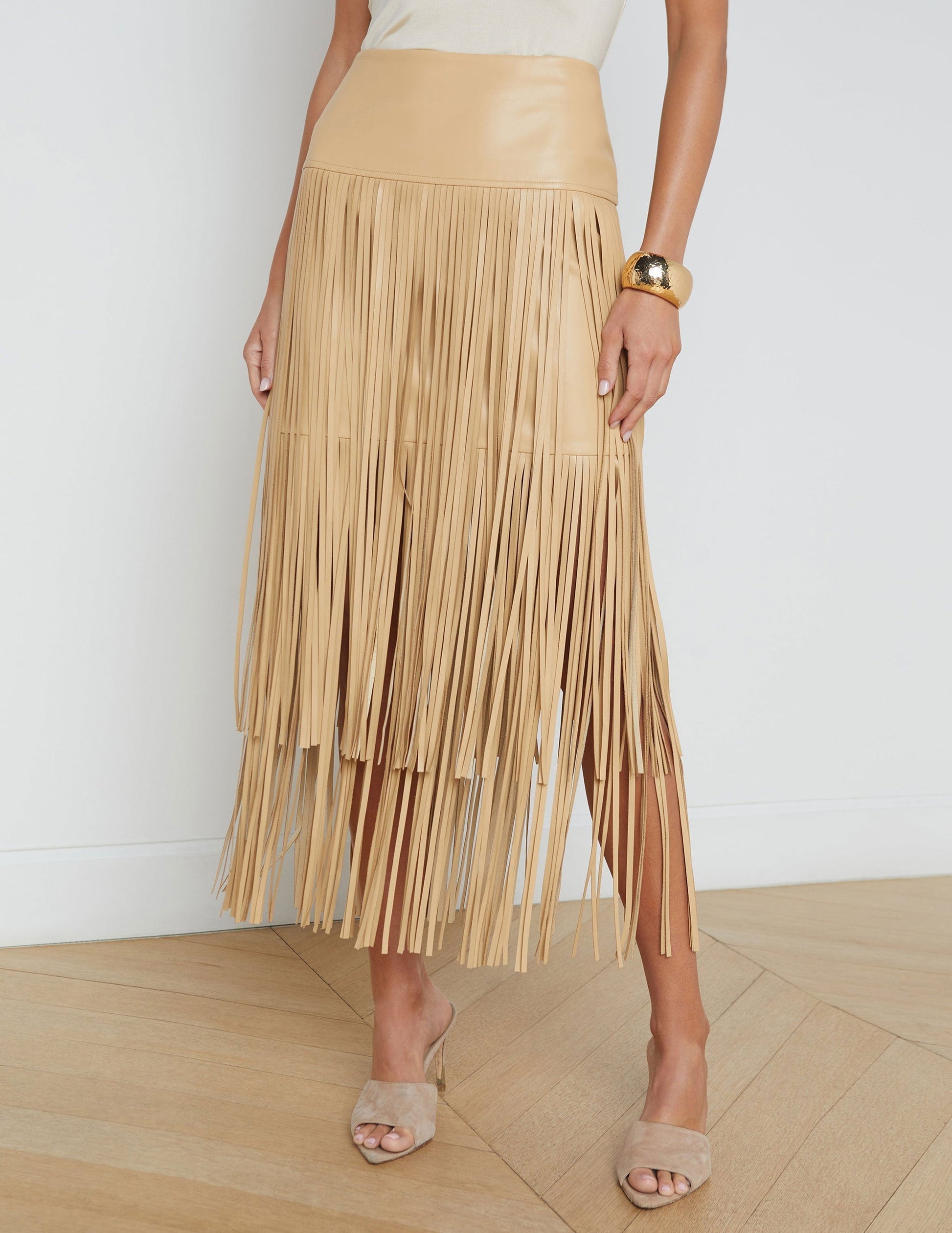 Faux Leather Tiered Fringe Maxi Dress - SKIRTS