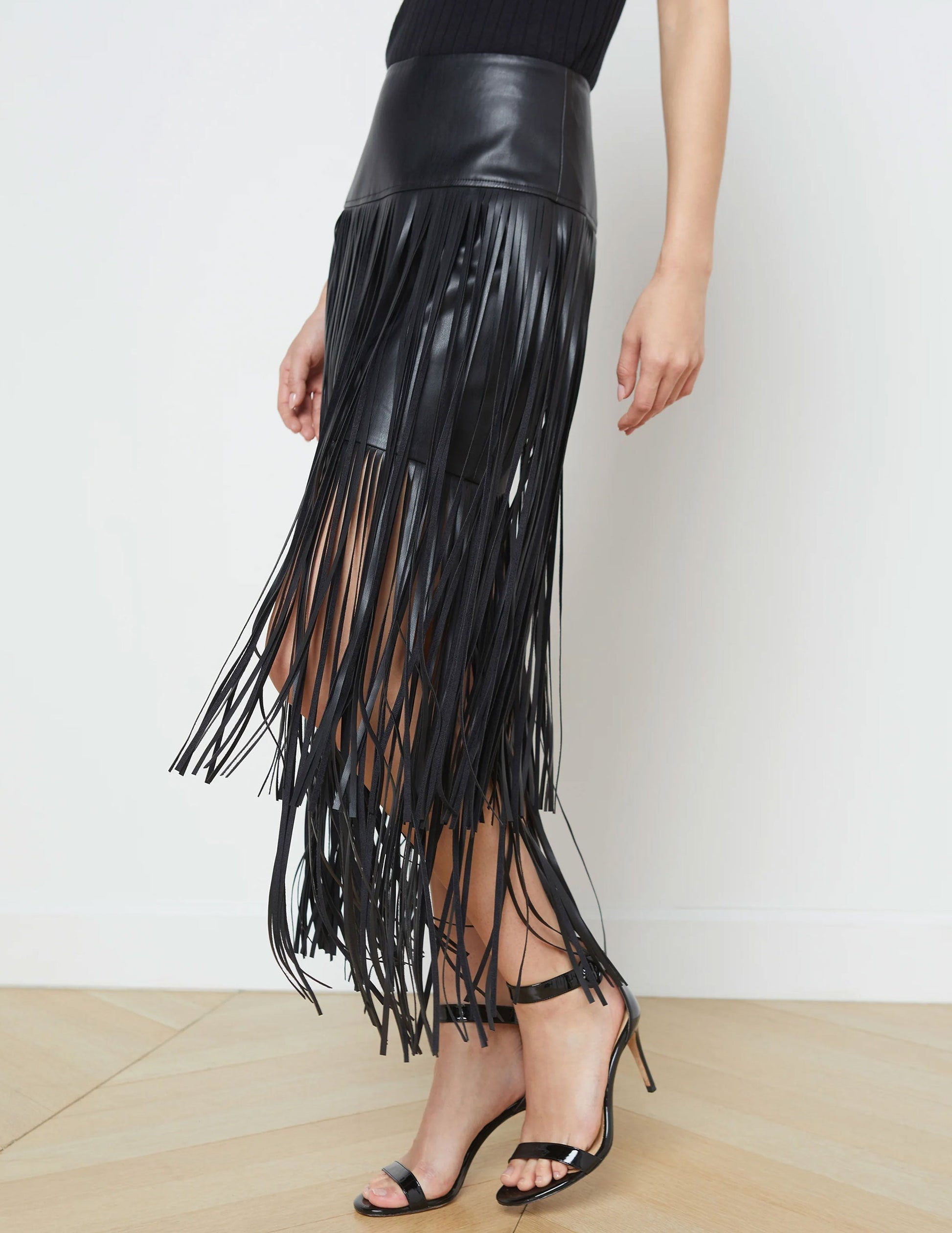Faux Leather Tiered Fringe Maxi Dress - SKIRTS
