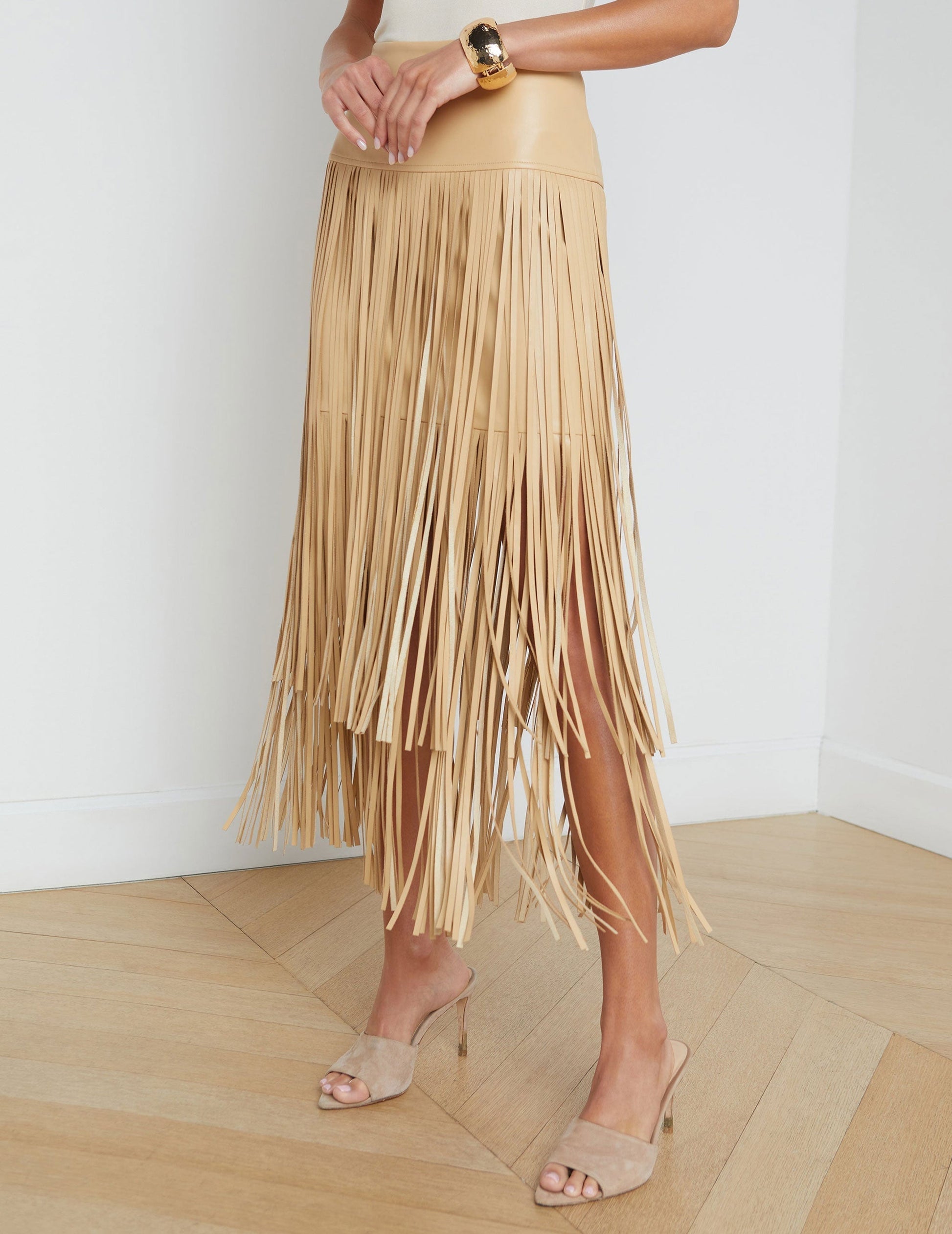 Faux Leather Tiered Fringe Maxi Dress - SKIRTS