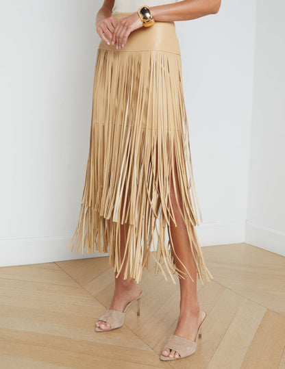 Faux Leather Tiered Fringe Maxi Dress - SKIRTS