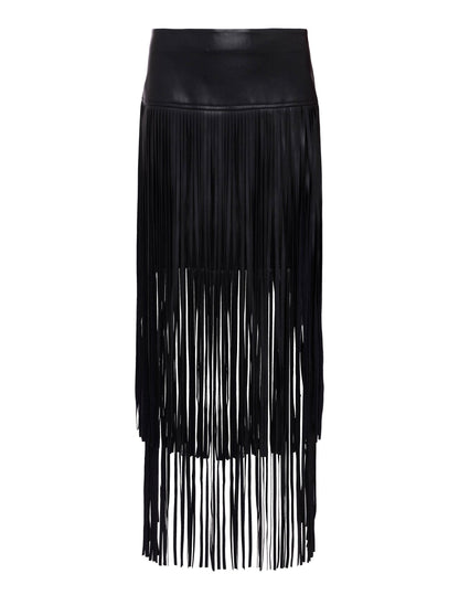 Faux Leather Tiered Fringe Maxi Dress - SKIRTS