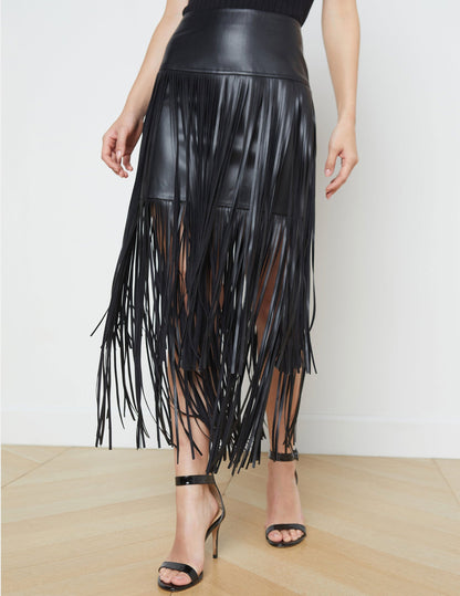 Faux Leather Tiered Fringe Maxi Dress - SKIRTS