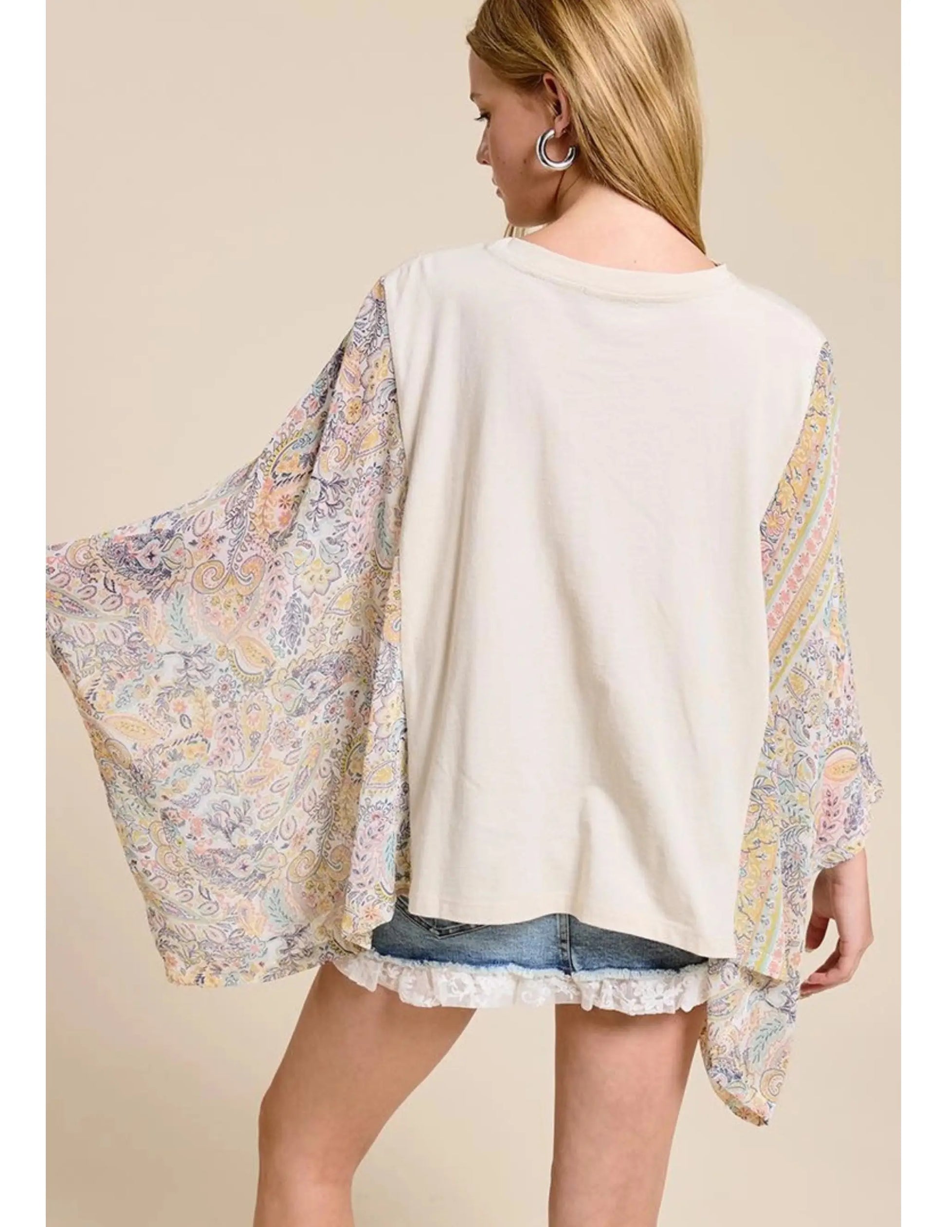 Free Bird America Kaftan Paisley Sleeve Top - CREWS