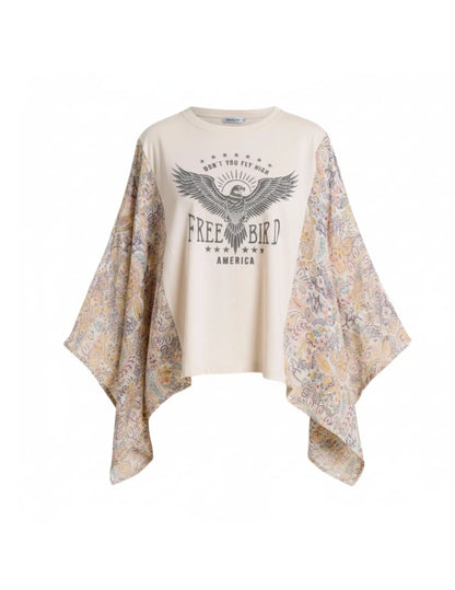 Free Bird America Kaftan Paisley Sleeve Top - CREWS