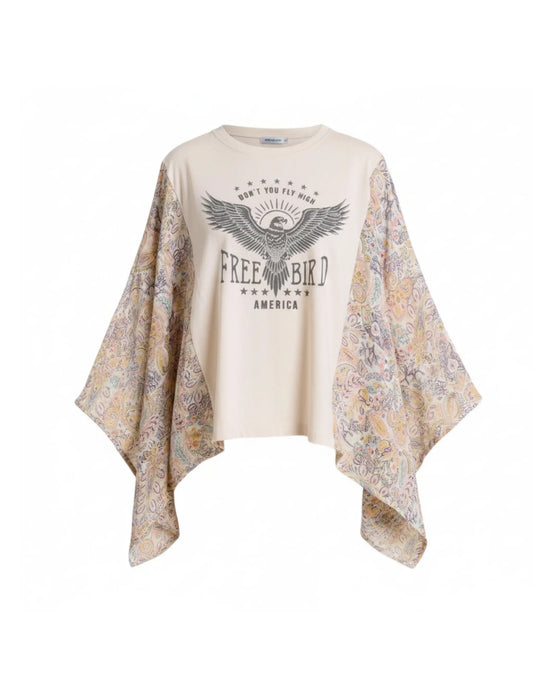 Free Bird America Kaftan Paisley Sleeve Top - CREWS