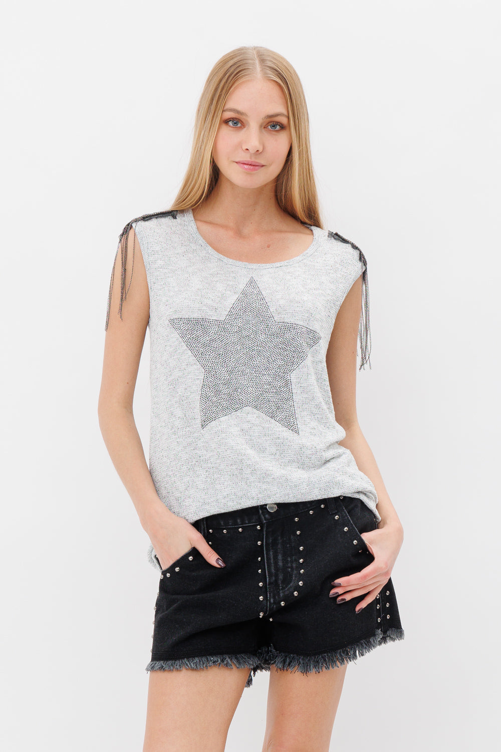 Fringe Shoulder Star Tank - TANKS