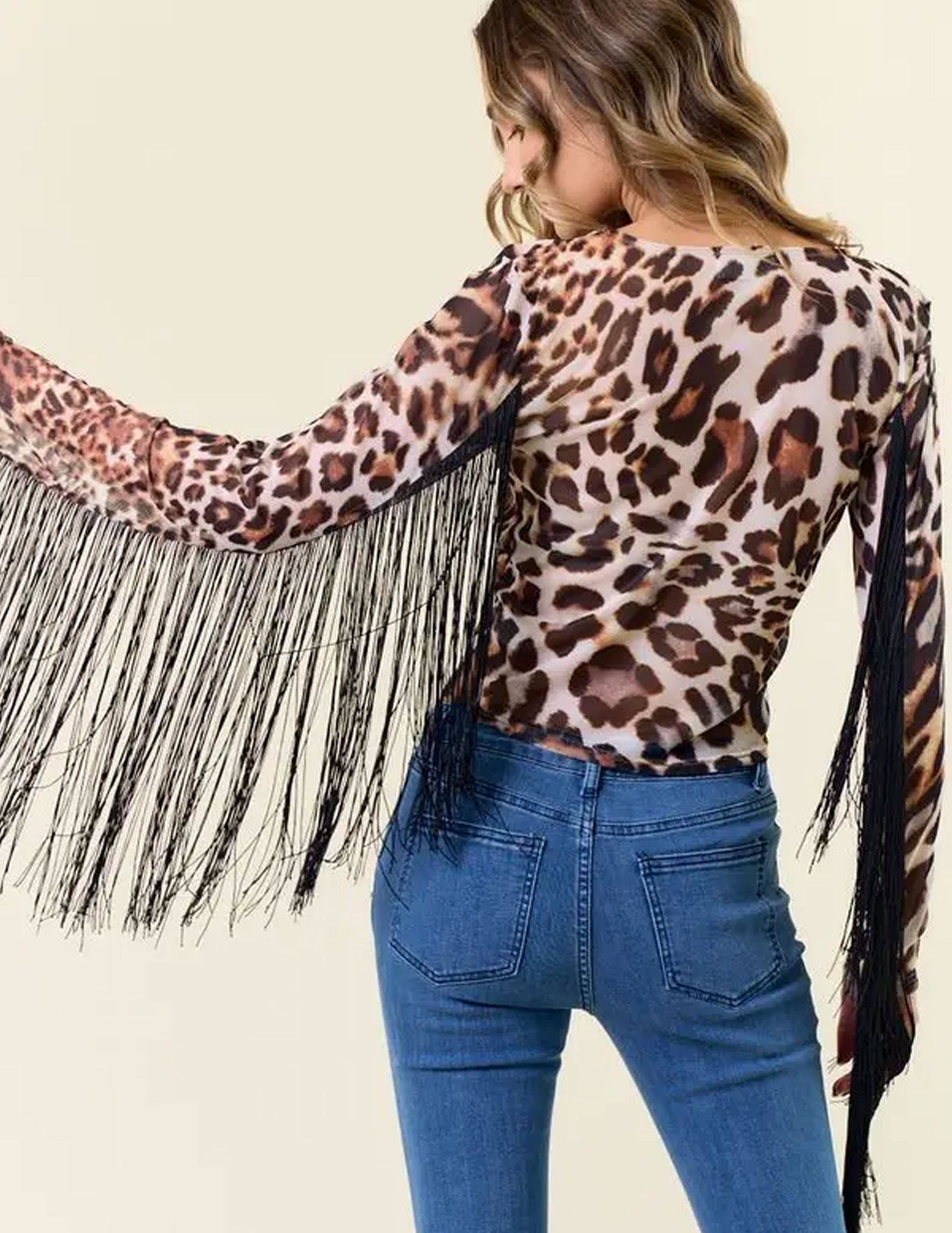 Fringed Leopard Print Mesh Top - CREWS