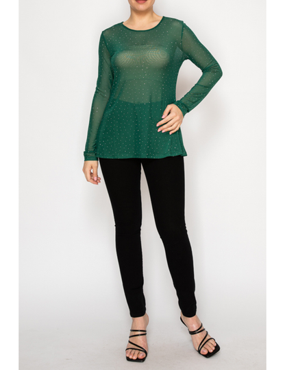 Green Rhinestone Mesh Layering Top - CREWS