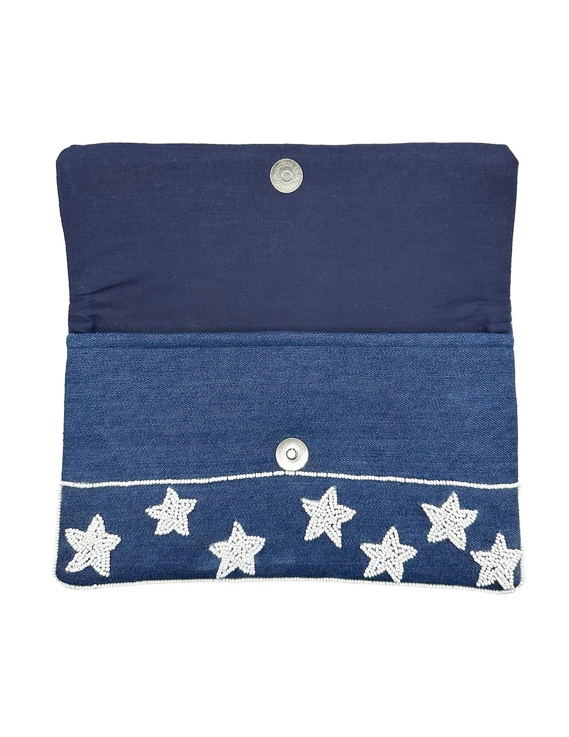 Howdy Denim Beaded Clutch HANDBAGS