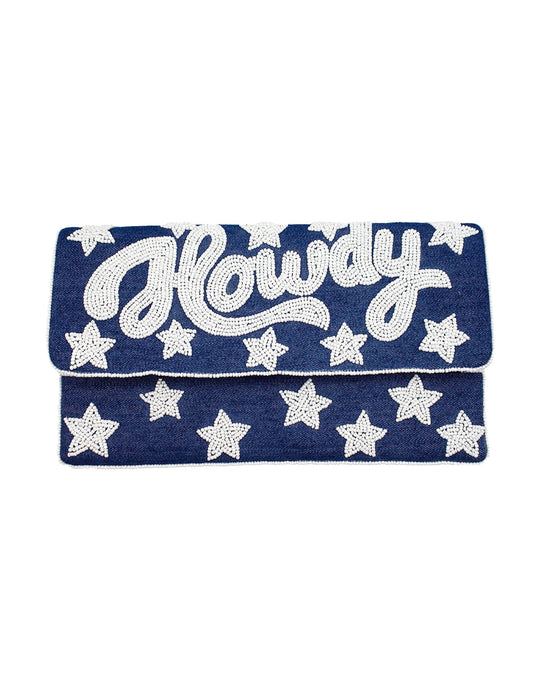 Howdy Denim Beaded Clutch HANDBAGS