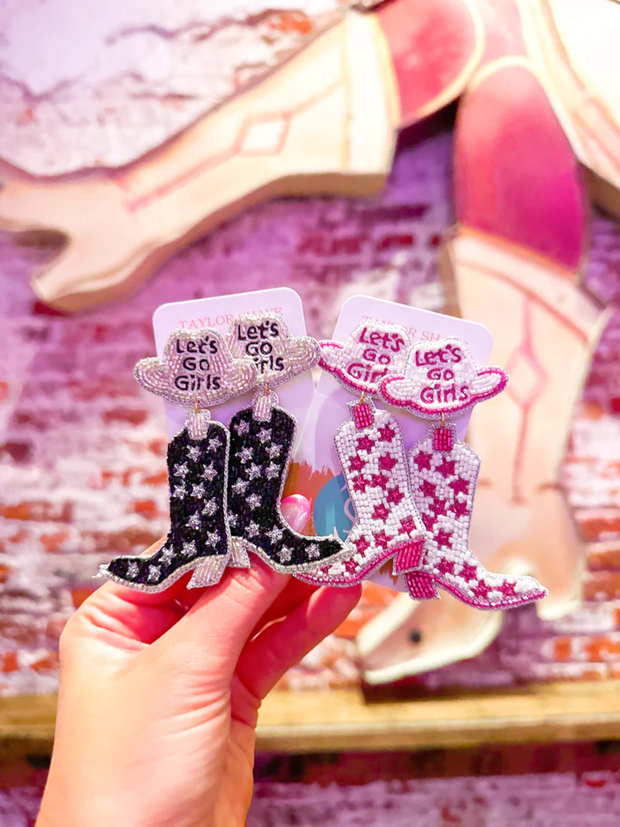 Let's Go Girls Pink Cowboy Boot Earrings