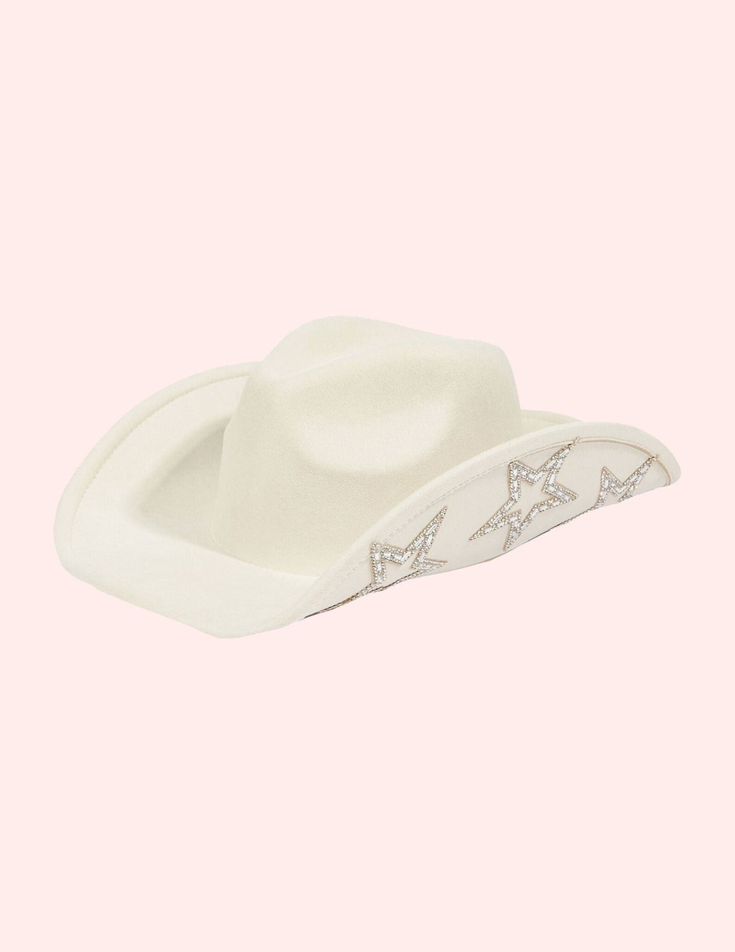 Ivory Embroidered Star Studded Western Cowboy Hat - COWBOY