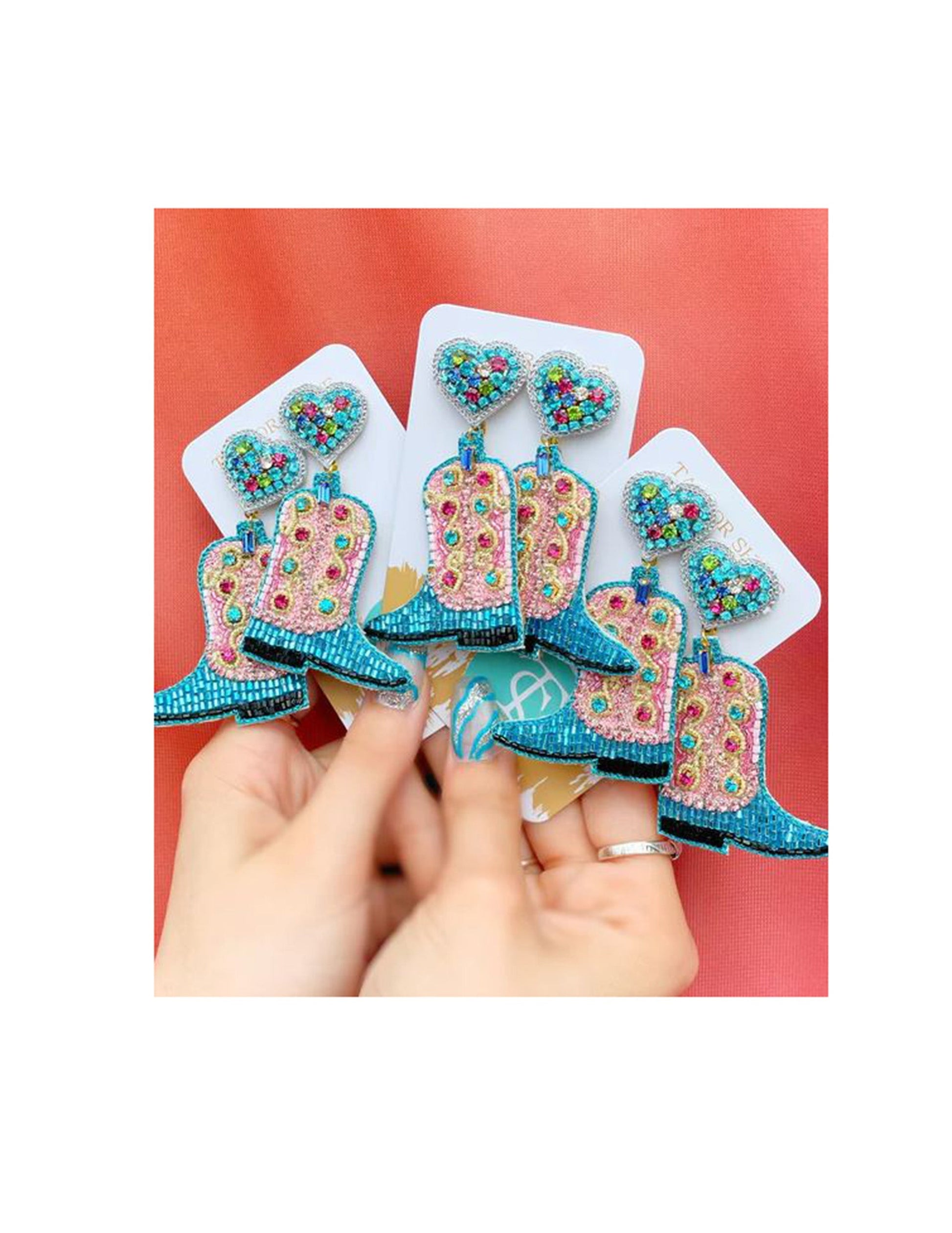 Jolene Beaded Cowgirl Boot Earrings - JEWELRY