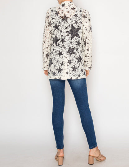 Lace and Sequin Blazer Jacket - JACKETS