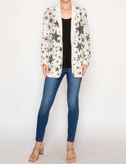 Lace and Sequin Blazer Jacket - JACKETS