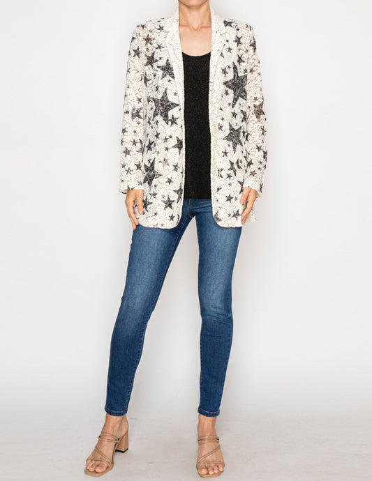 Lace and Sequin Blazer Jacket - JACKETS