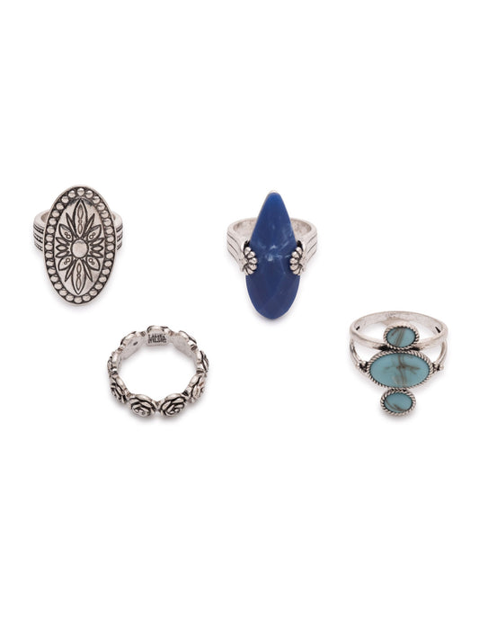 Lainey Wilson Set of 4 Rings Turquoise - JEWELRY