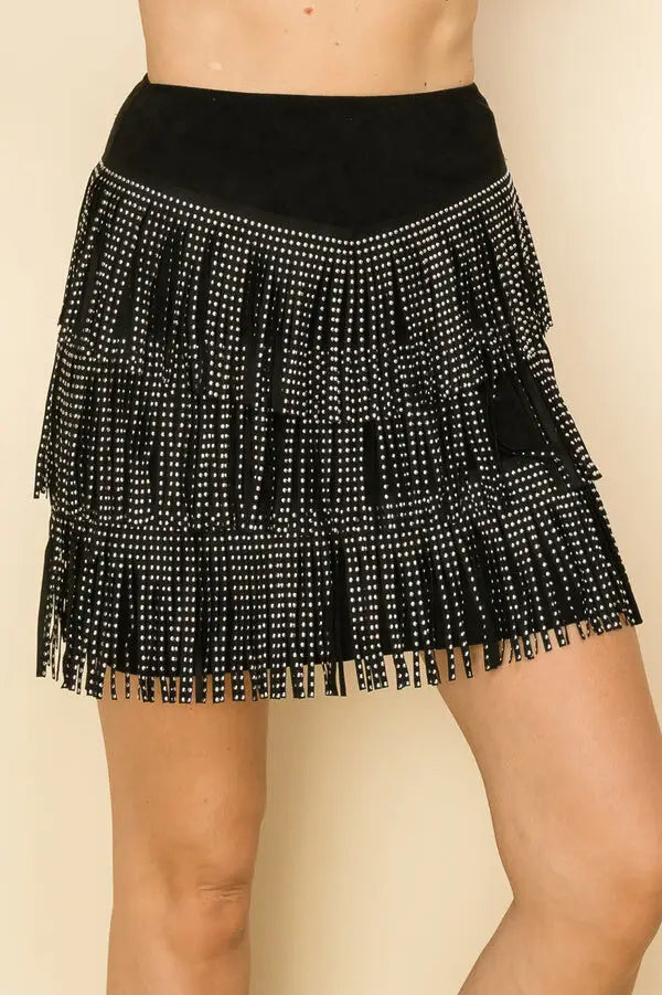 Layered Fringe Mini Skirt - BOTTOMS