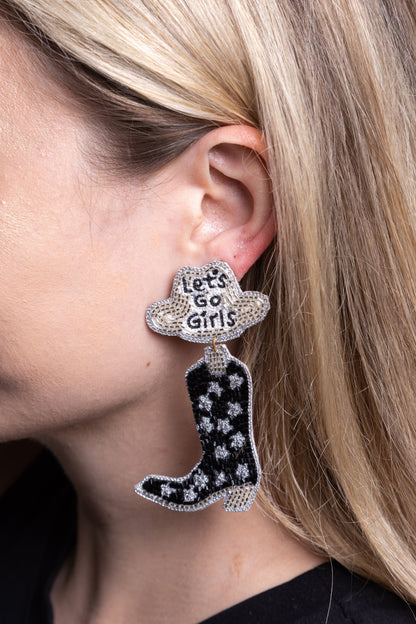 Let’s Go Girls Black Cowboy Boot Earrings - JEWELRY