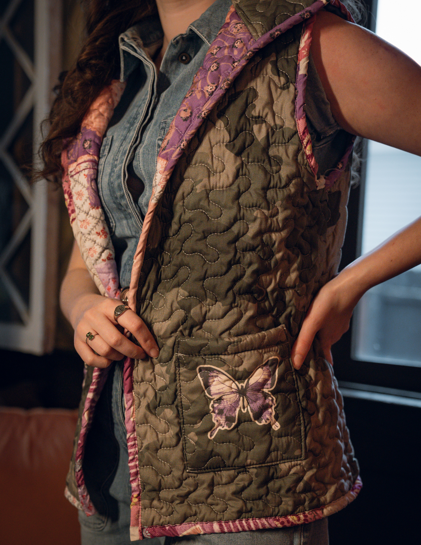 Like a Butterfly Camo Quilted Vest - OUTERWEAR