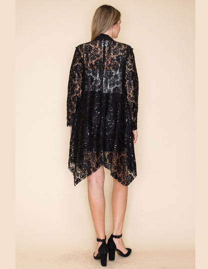 Long Sleeve Sequin Lace Cardigan - CARDIGANS