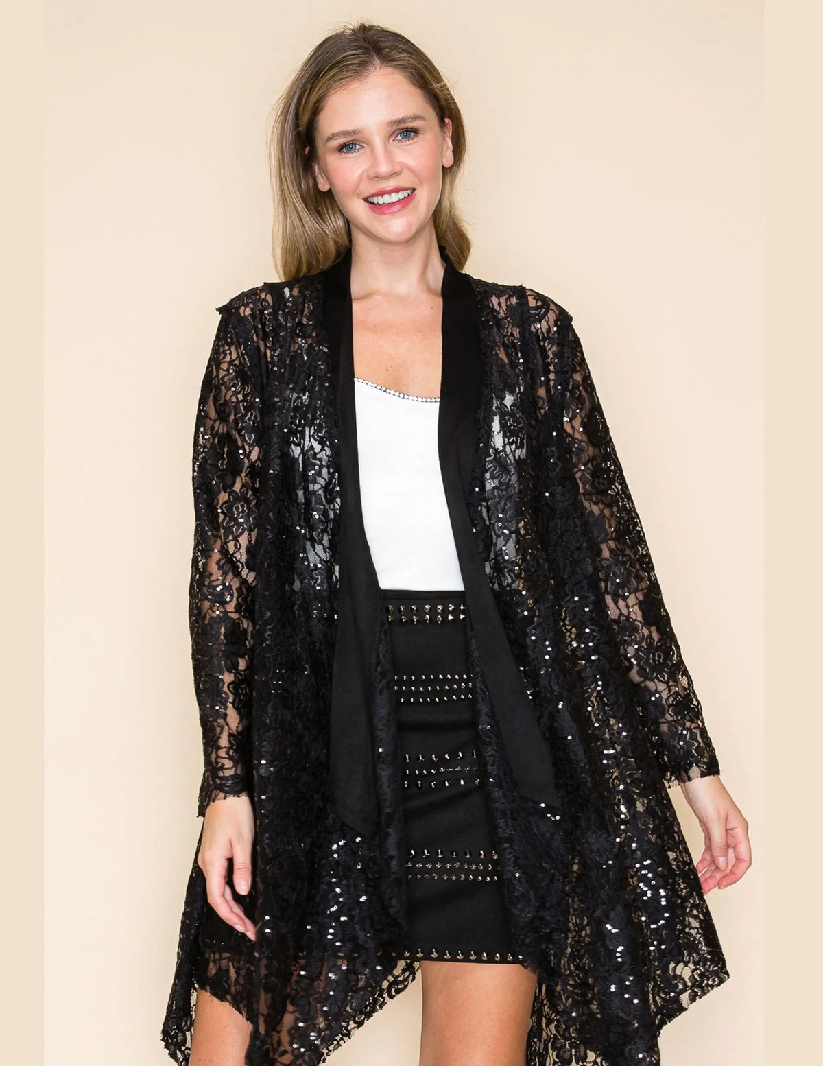 FA Women's Long Sleeve Sequin Lace Cardigan - OpryShop