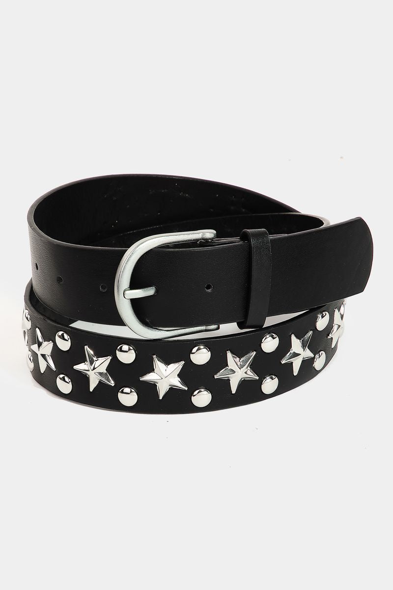 Metallic Stars Faux Leather Belt - BLACK - OTHER WEARABLES