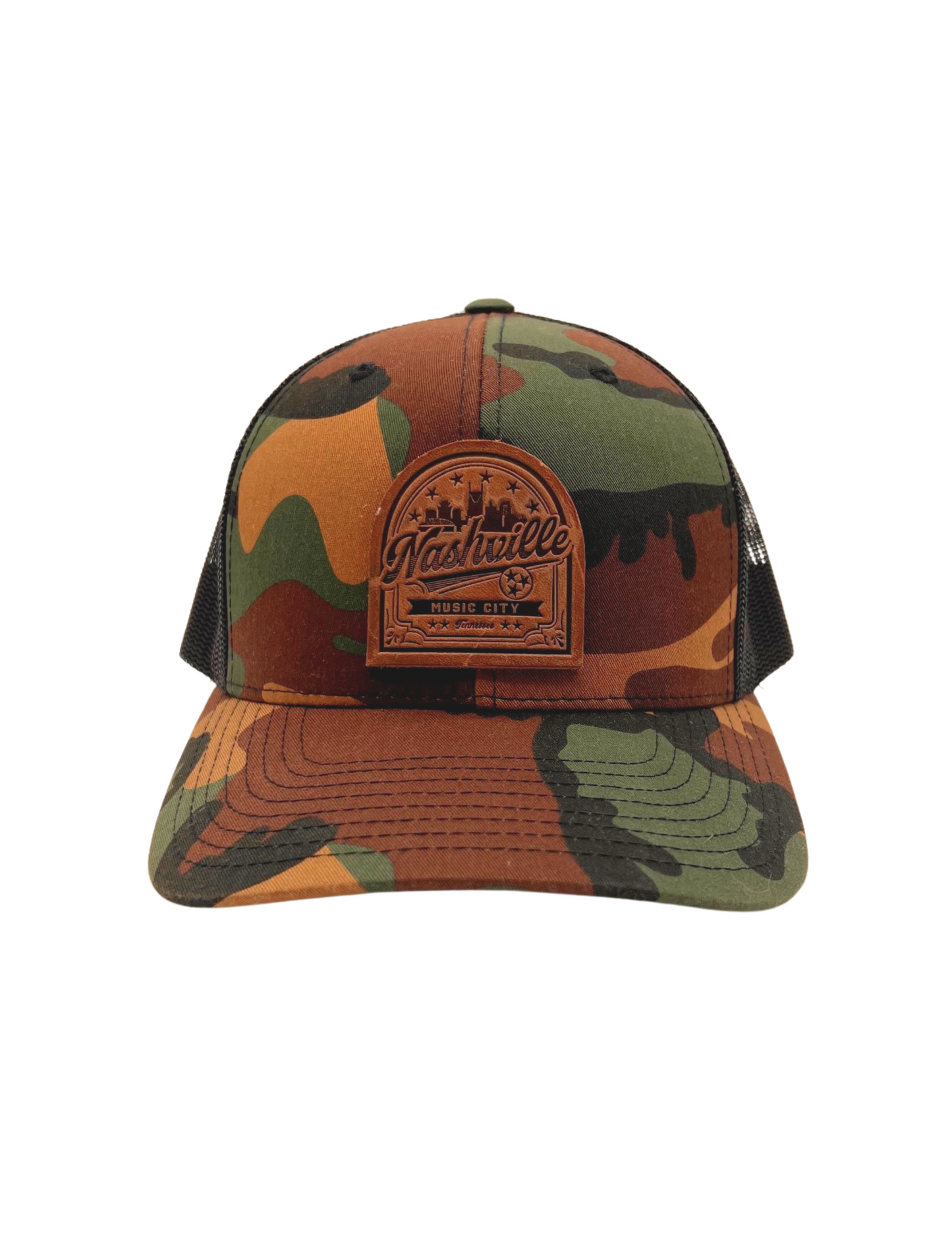 Muisc City Camo Leather Patch Hat - HATS