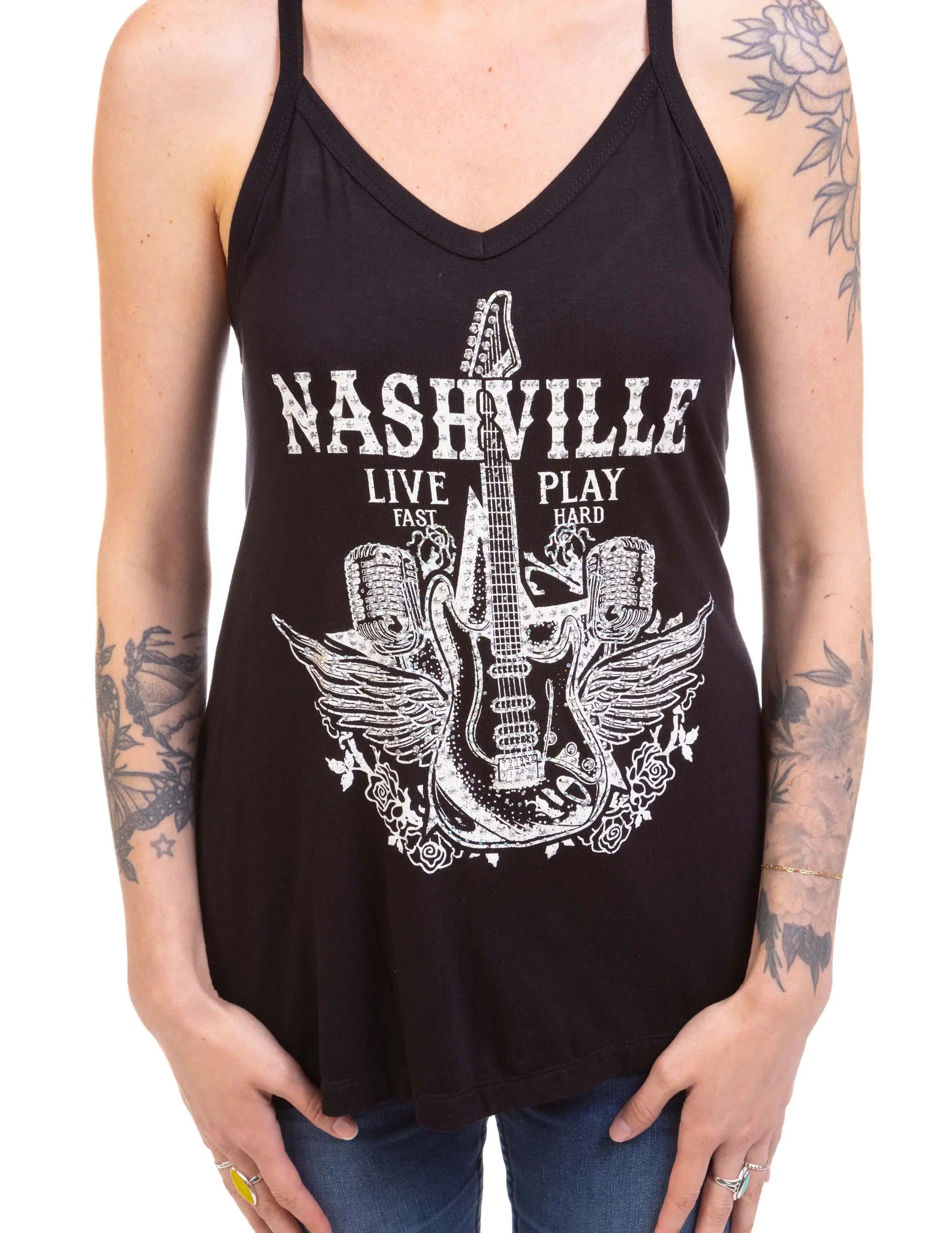 Nashville Live Fast Play Hard Tank - BLACK / SM - TANKS