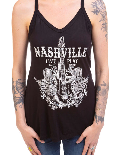 Nashville Live Fast Play Hard Tank - BLACK / SM - TANKS