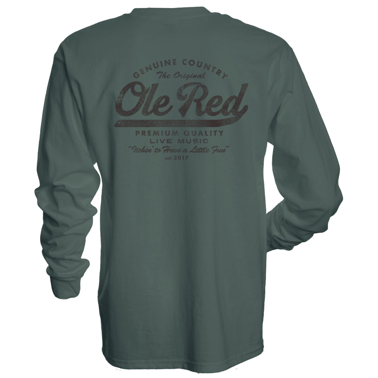 Ole Red 100 Proof Faux Suede Label Long-Sleeve T-Shirt - GREEN / SM - L/S