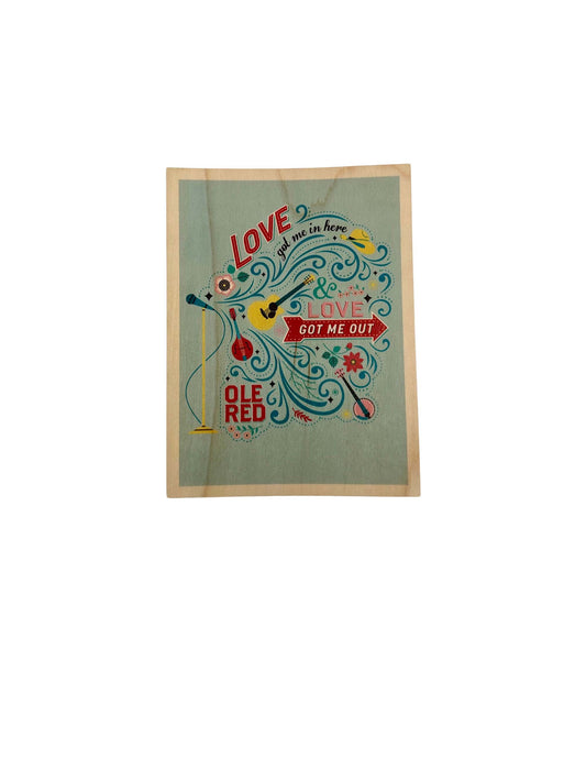 Ole Red Love In Love Out Mural Wood Postcard - SOUVENIRS
