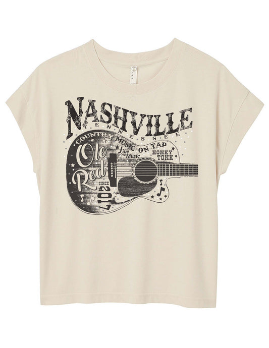 Ole Red Nashville Womens Distressed Guitar Rhinestone T-Shirt - S/S