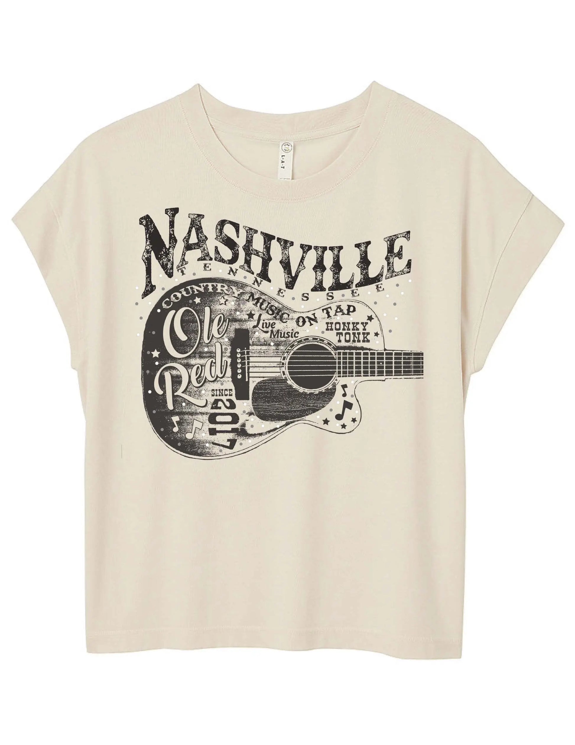 Ole Red Nashville Womens Distressed Guitar Rhinestone T-Shirt - S/S