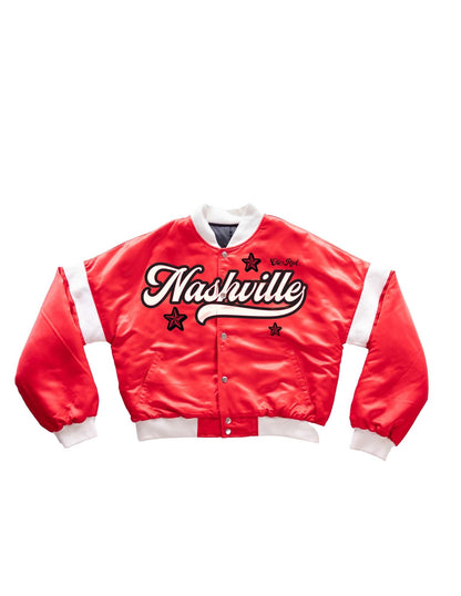 Ole Red Nashville Women’s Red Satin Varsity Jacket - OUTERWEAR