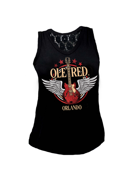 Ole Red Orlando Bling Wing Guitar Lace Tank - TANKS
