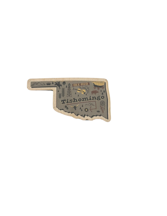 Ole Red Tishomingo Wood State Outline Sticker - SOUVENIRS