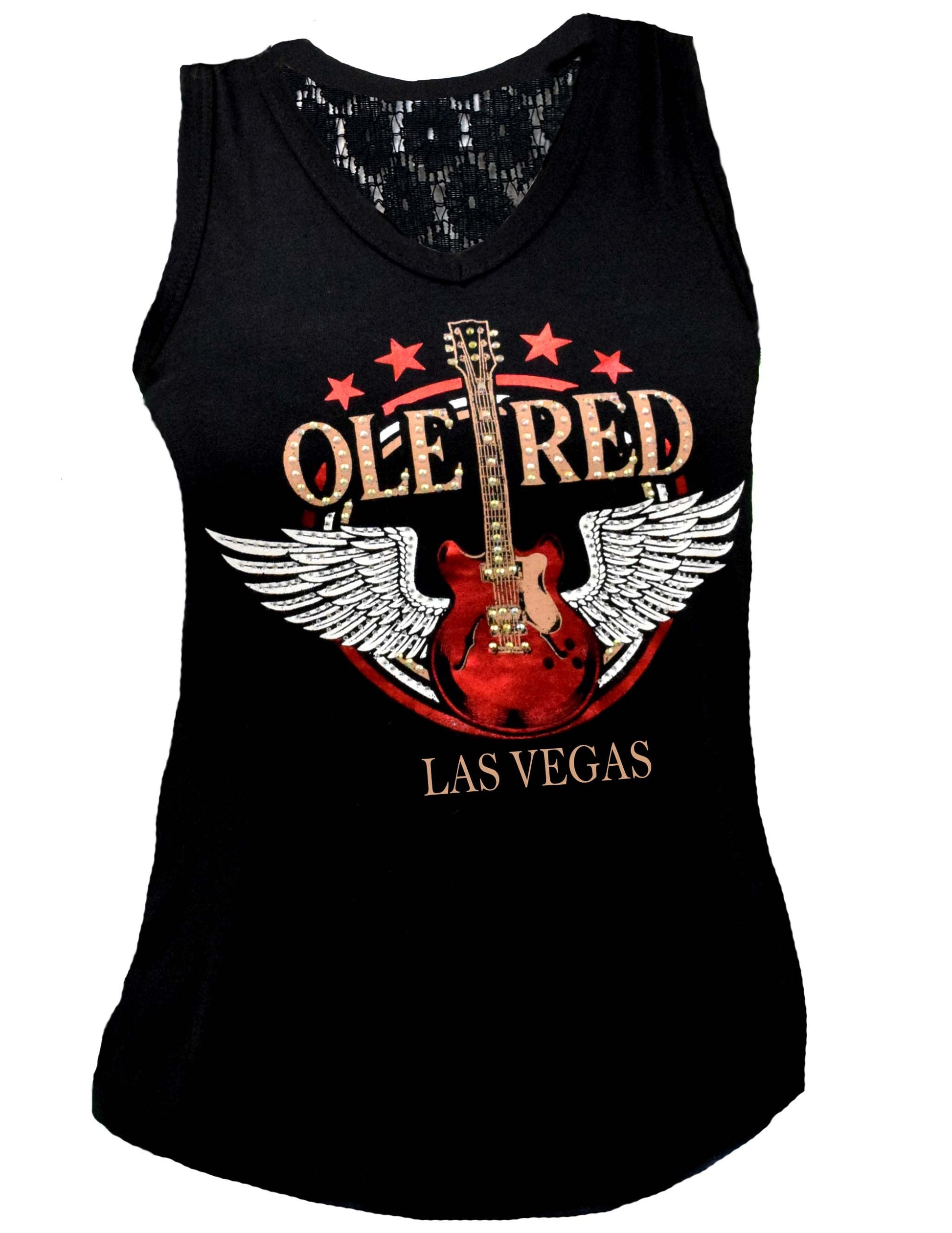 Ole Red Vegas Bling Wing Guitar Lace Tank - TANKS