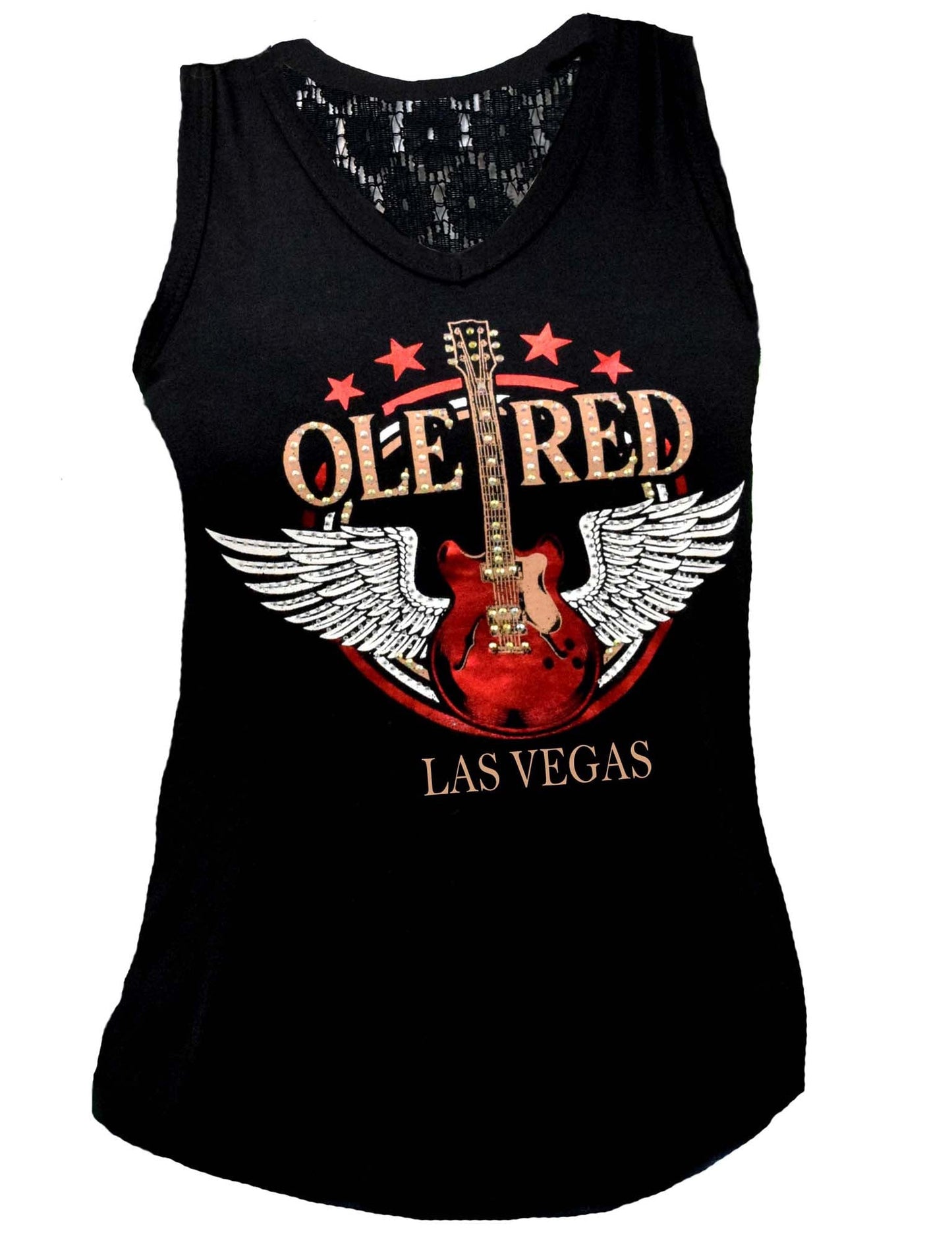 Ole Red Vegas Bling Wing Guitar Lace Tank - TANKS