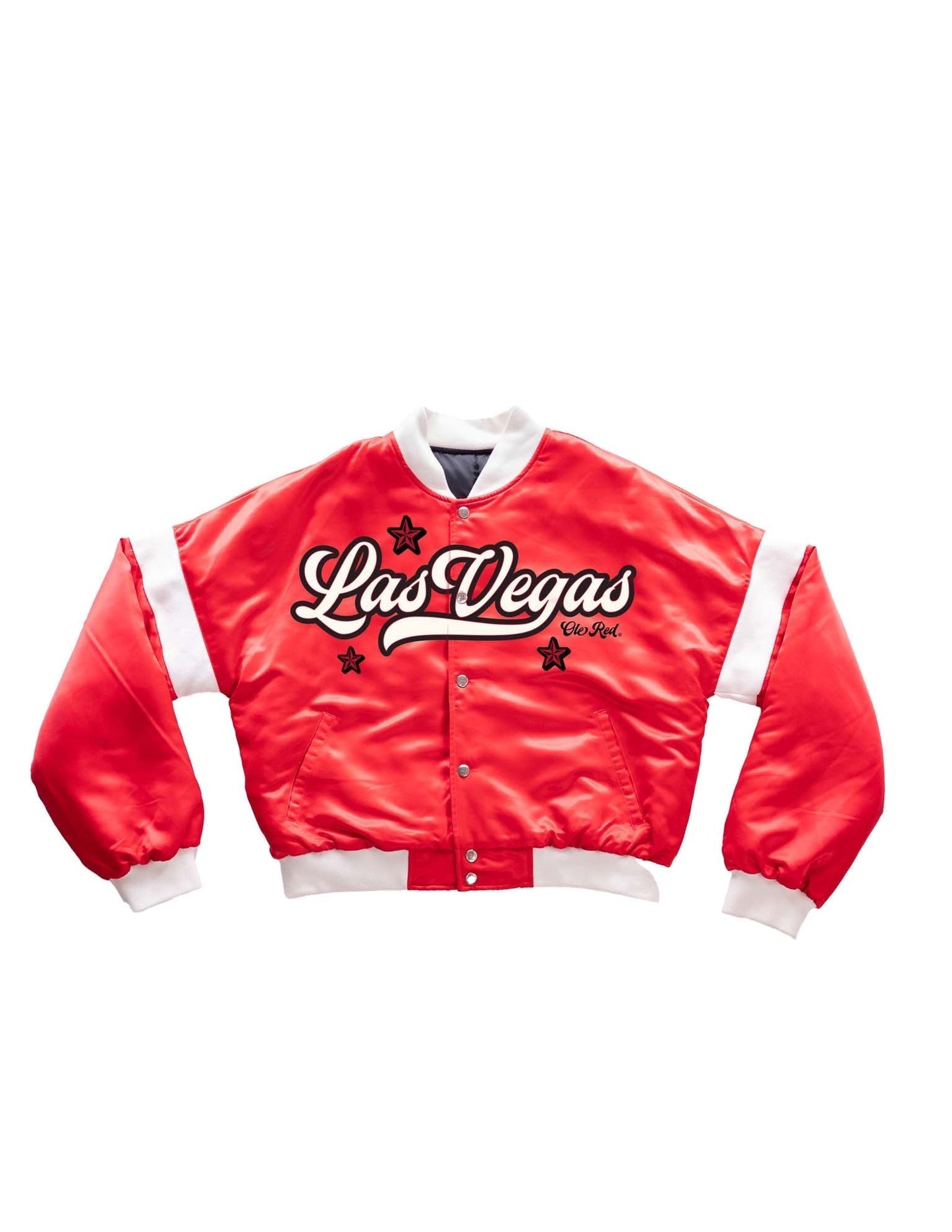 Ole Red Vegas Women’s Red Satin Varsity Jacket - OUTERWEAR