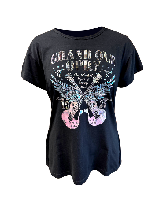 Opry 100 Crossed Bling Guitar Top - S/S