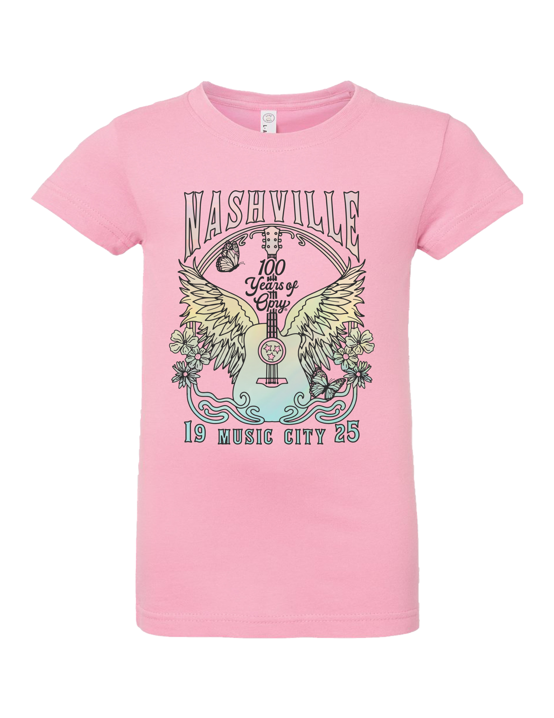 Opry 100 Youth Girls Iridescent Winged Guitar T-Shirt - KIDS APPAREL