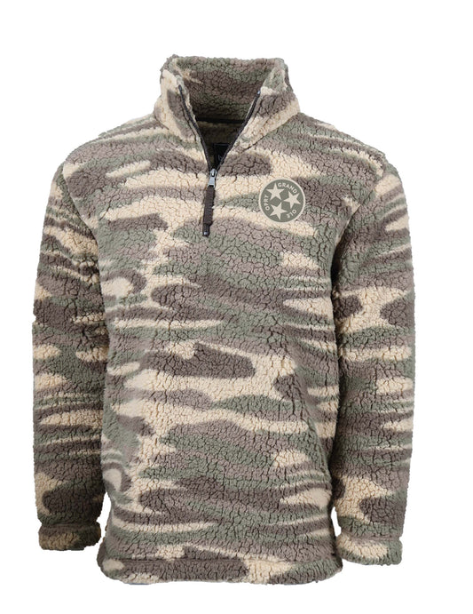 Opry Camo Sherpa Quarter Zip Pullover - BROWN / SM - FLEECE