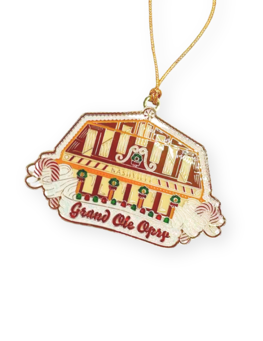 Opry Candy Cane Gingerbread Barn Ornament - ORNAMENTS