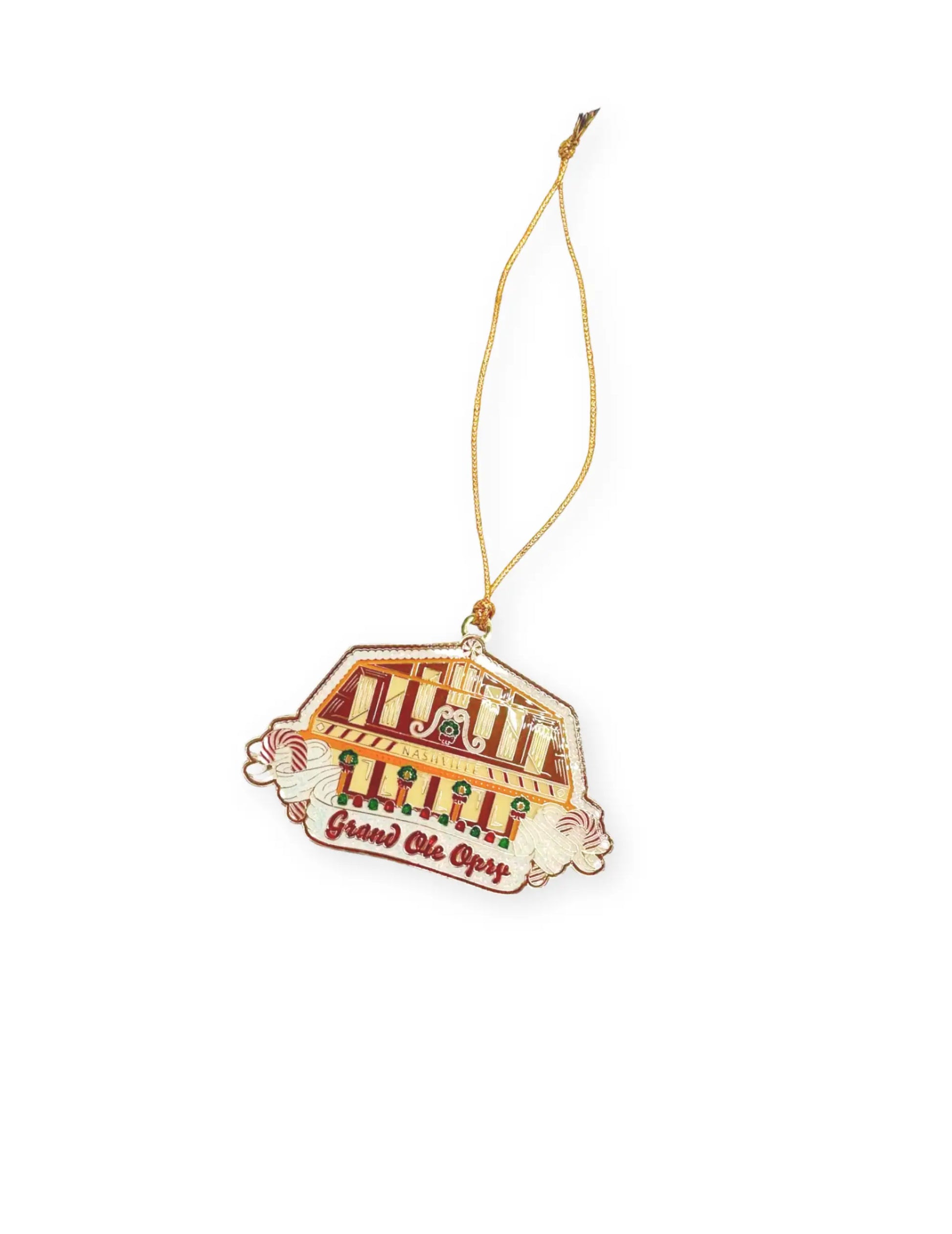 Opry Candy Cane Gingerbread Barn Ornament - ORNAMENTS