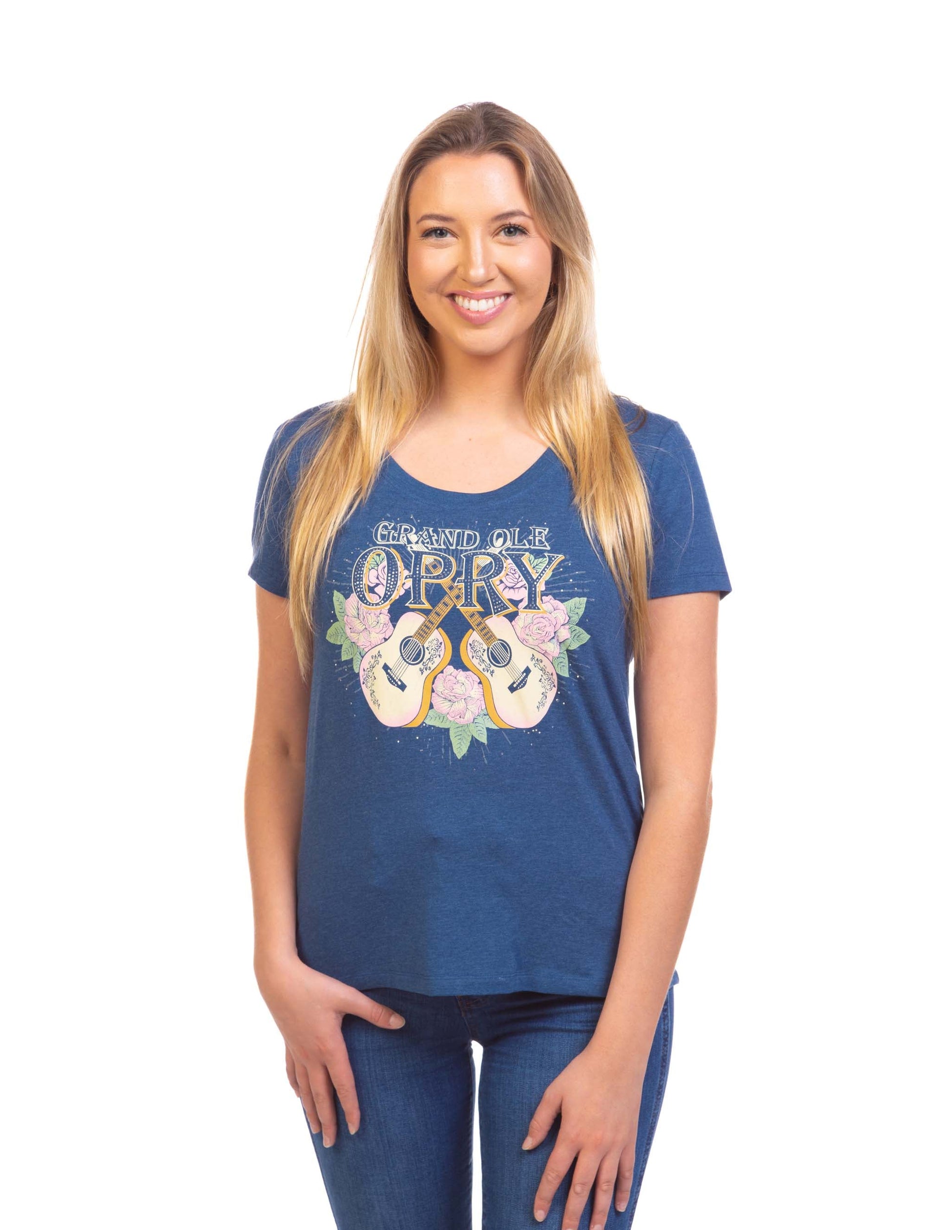 Opry Guitars and Roses Stone Embellished T-Shirt - S/S