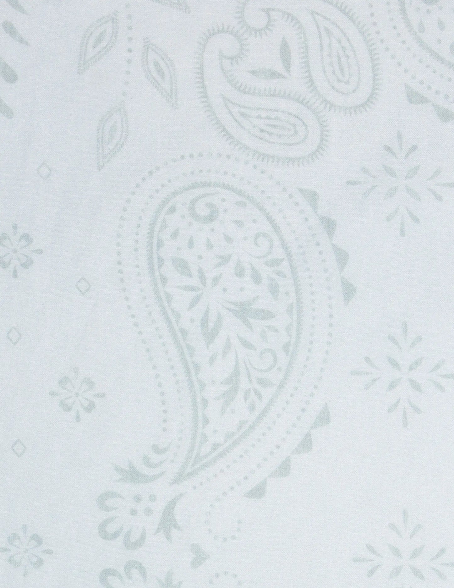 A delicate white opy paisley traveler bandana with a subtle light gray paisley pattern and intricate floral accents
